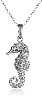 A silver seahorse with white diamonds on it's body.