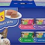 A box of cat food with different flavors.