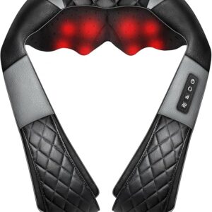 A neck and shoulder massager with red lights.