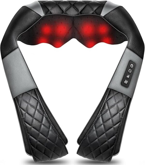 A neck and shoulder massager with red lights.