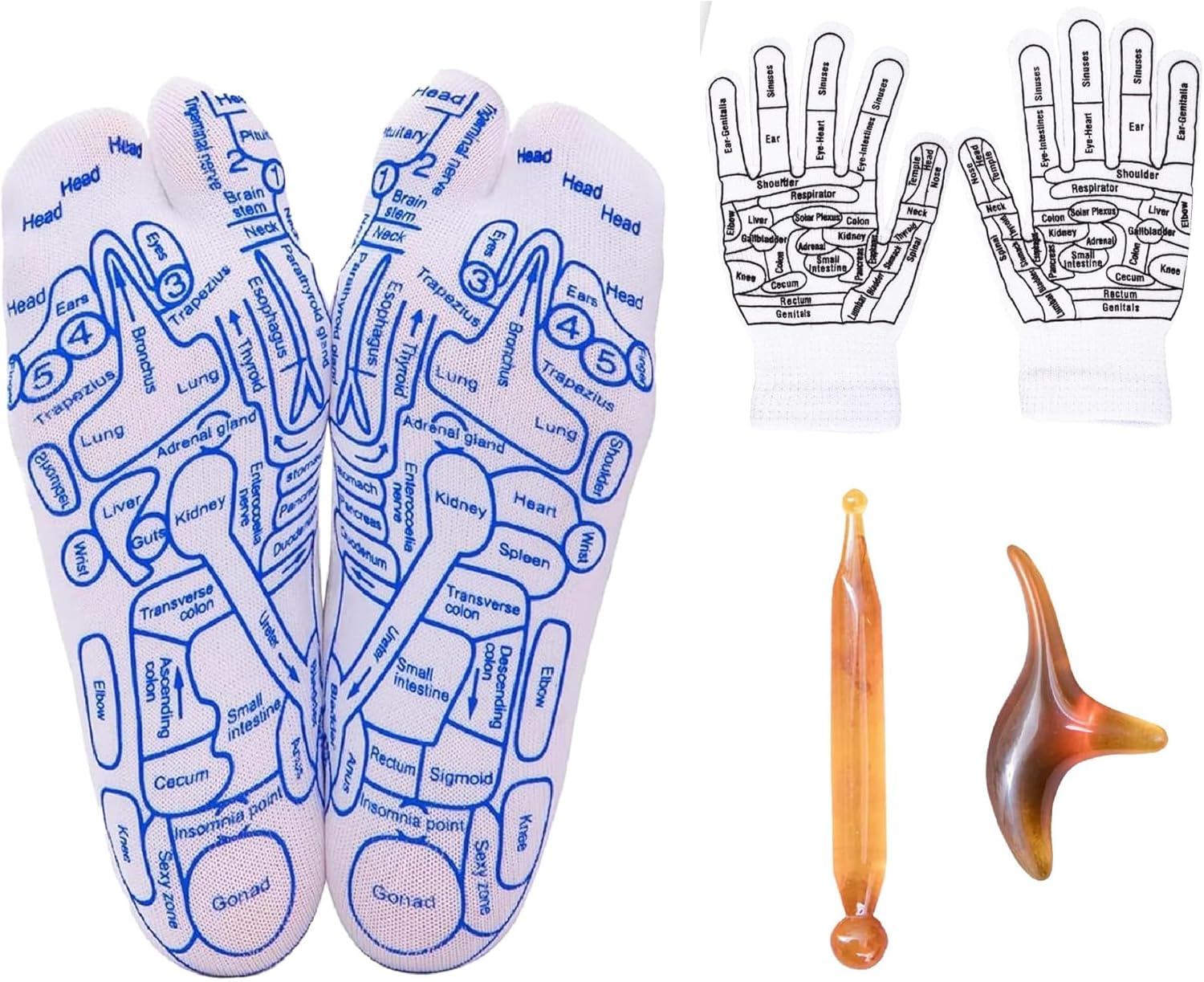 A pair of feet and hands with blue ink.